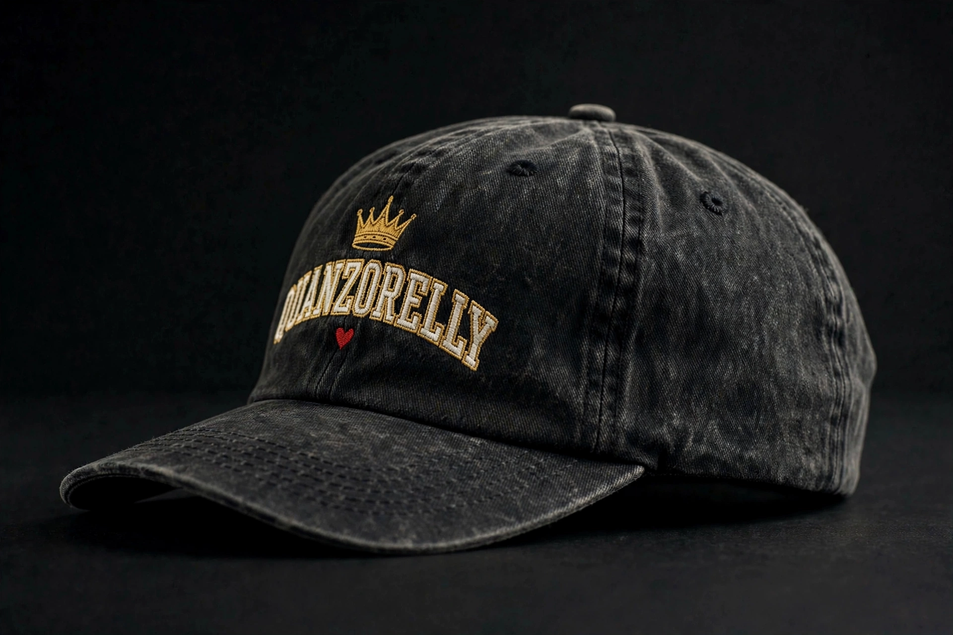 Retro dad cap — washed vintage-style cap with arched QuanZoRelly lettering