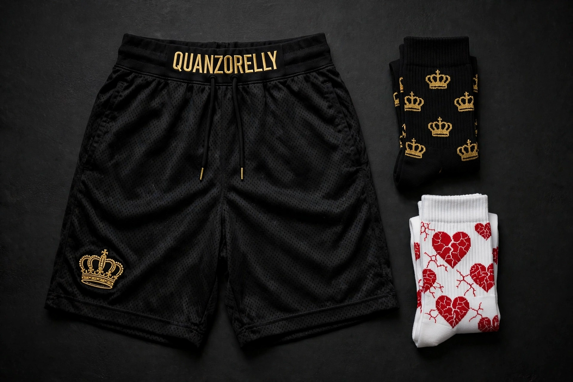 Shorts and socks set — QuanZoRelly shorts with crown and heart socks